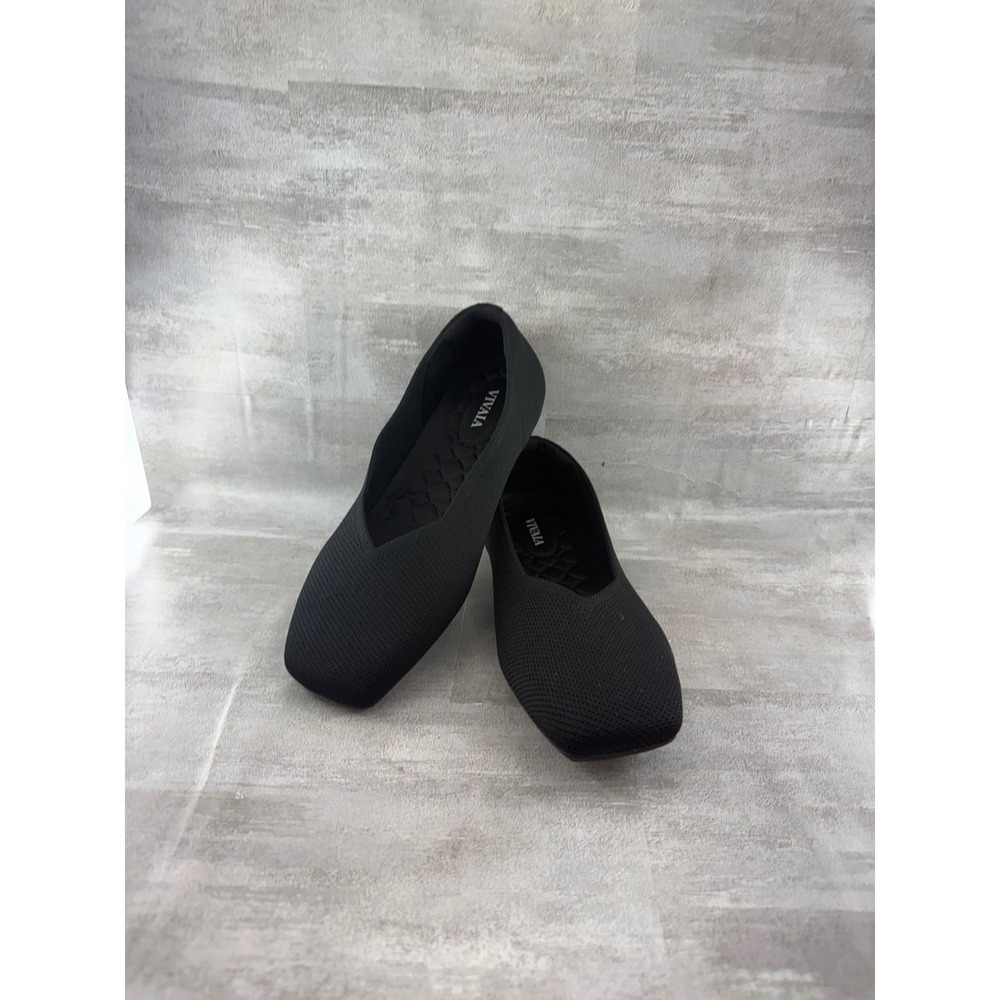 Vivaia Aria 5 Square Toe Flats Black Knit Sustainable Slip On Shoes Women 37.5